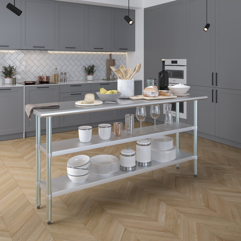 72" Stainless Steel Work Table with Galvanized Shelves