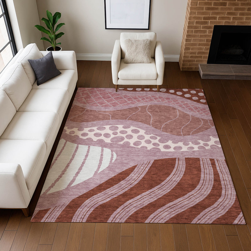 Washable Abstract Indoor / Outdoor Rug, Rosé, 10 pi x 14 pi