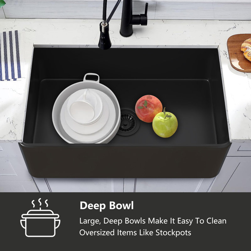 Farmhouse Single Basin Kitchen Sink, 10" H x 30" L x 18", White