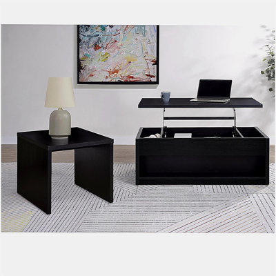 Table basse à plateau relevable noir avec deux tiroirs Canyon