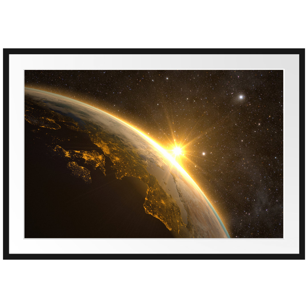 Gerahmtes Poster Die Sonne und Erde im Weltall