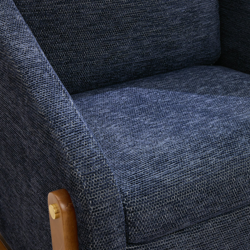 Fauteuil d'appoint rembourré avec base en bois (ensemble de 2), Chenille bleu