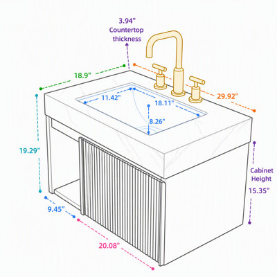 Meuble-lavabo flottant mural de 30 po avec lavabo mural noir