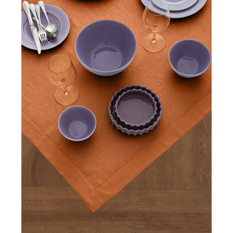 Fete - 100% Pure Linen Table Throw, Pumpkin, Solid Color