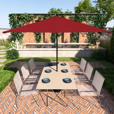 11 Foot Black Commercial Patio Umbrella With Fiberglass Ribs Pulley Lift In Red Pacifica