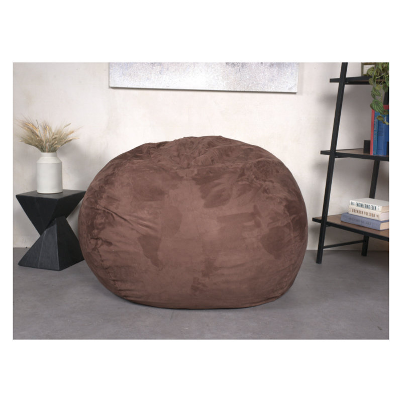  5-Foot Microsuede Bean Bag Chair in French Roast, High-Density Shredded Foam Lounger with Removable Cover for Kids and Adults