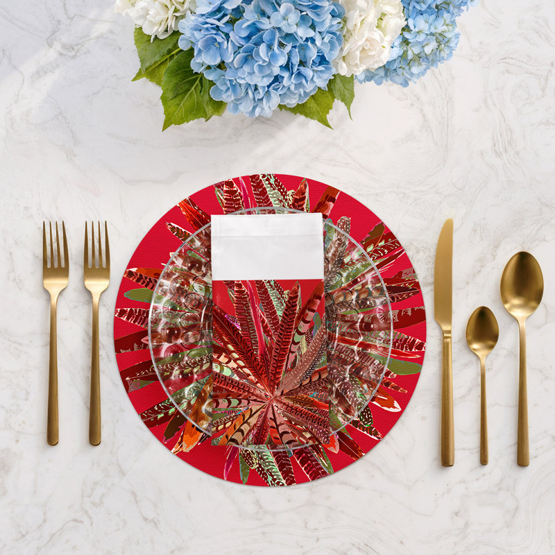 Pheasant Feathers Cotton Sateen Dinner Napkins, Red
