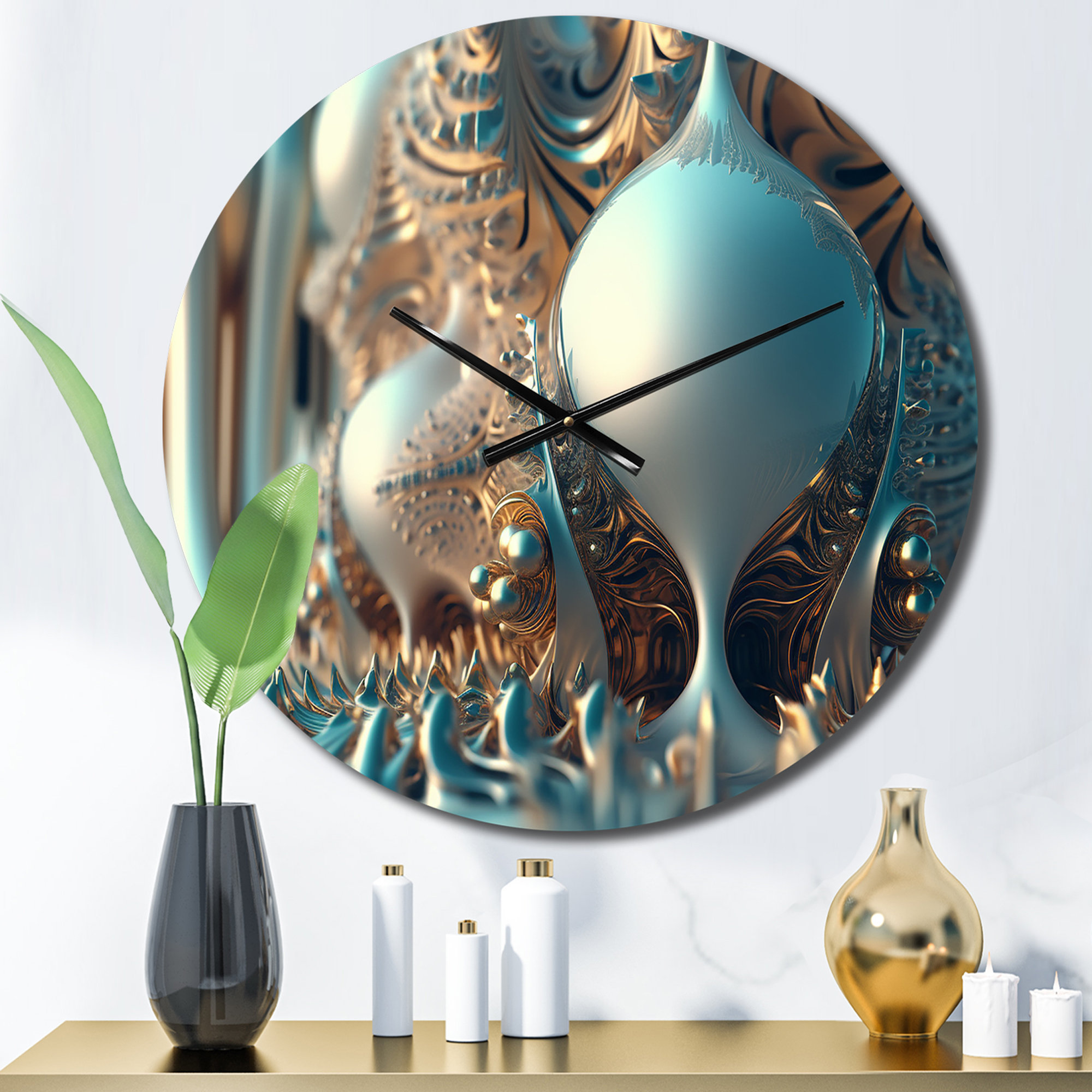 DesignArt Fractal Turquoise Pastel Cosmic Architecture Metal Wall Clock ...