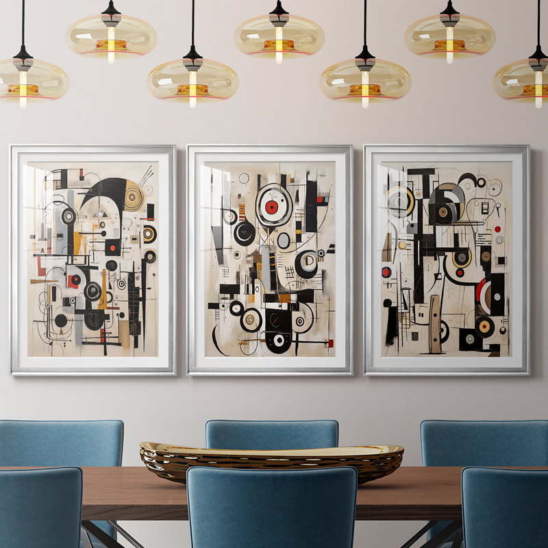 Série ABSTRACT dxi - impression encadrée de qualité supérieure sur mesure mat - 3 pièces, H 30 po x l 63 po, Argent argent