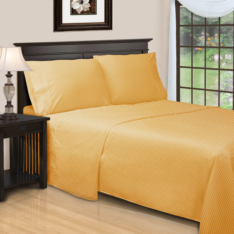 Parinaaz 600 Thread Count 100% Egyptian Cotton Striped Sheet Set, Gold, Twin XL