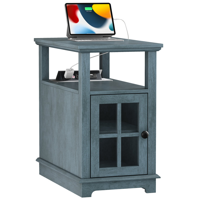 Boxley Tray Top End Table and Built-In Outlets, Teal Top/Teal Base