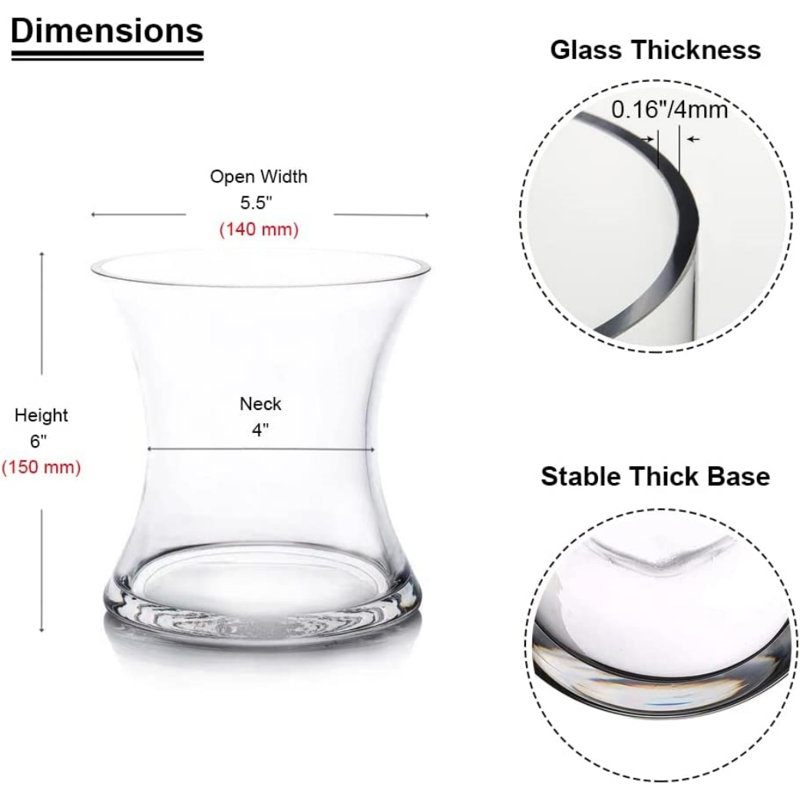 Vase de table en verre Natiha, H 6 po x l 5,5 po x P 5,5 po