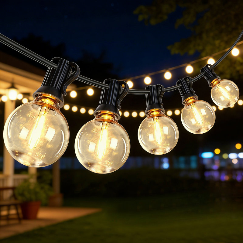 98ft 50-Bulb Outdoor Plug-in Globe String Lights, Shatterproof, IP65 Waterproof, Connectable, 2200K Soft Warm Glow, 98ft