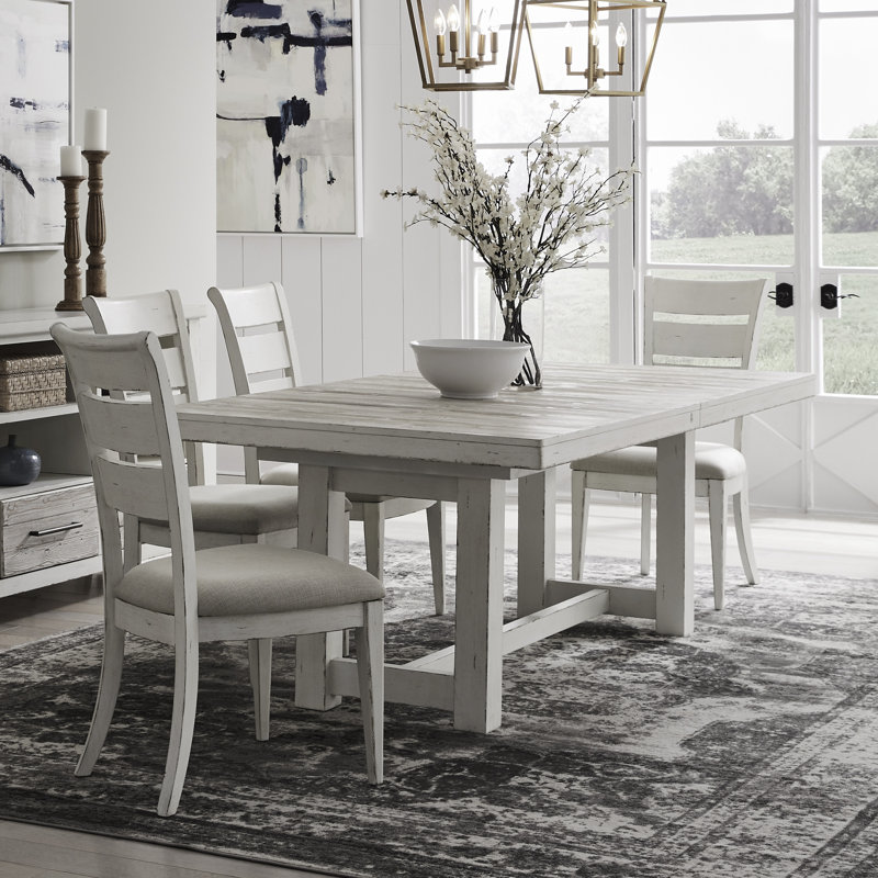 Ensemble de table de salle à manger à tréteaux Domonik avec 4 chaises, 5 pièces: table, 4 chaises