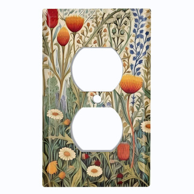 Couvercle de plaque d'interrupteur en métal; Bascule 3 bandes US standard - Prairie de fleurs sauvages rustique
