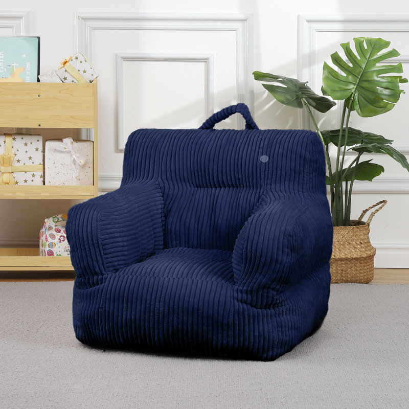 Pouf pouf pour enfant en velours côtelé Ours fraise - Canapé de sol léger et portable pour lire, jouer et faire la sieste - Housse amovible et lavable