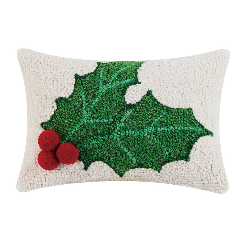 Festive Holly Velvet Wool Christmas Throw Pillow