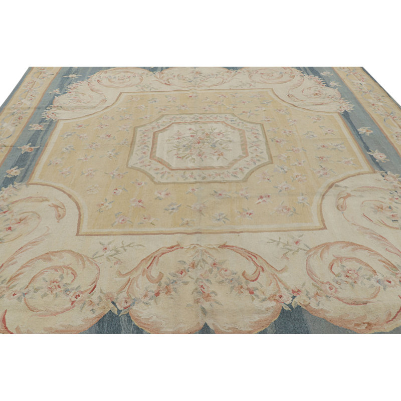 Rug & Kilim’S Aubusson Style Rug In Blue And Cream With Floral Medallion