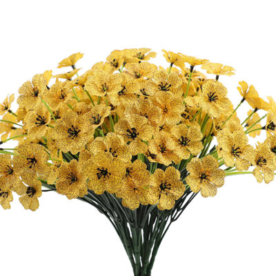 12 Bundles Artificial Flowers Outdoor UV Resistant Fake Flowers No Fade Plastic Plants Garden Porch, Yellow