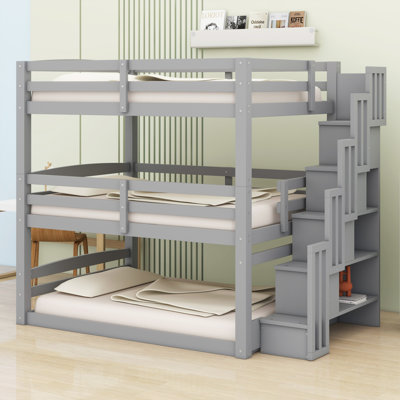 Lit superposé triple innovant avec rangement pour escalier intégré