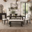 6-Piece Rustic Farmhouse Dining Table Set with Wire Brushed Design, Rectangular Dining Table with Trapezoid Legs, 4 Upholstered Linen Chairs & 1 Padded Bench for Dining Room & Kitchen (Natural)-1734146073-1734146076