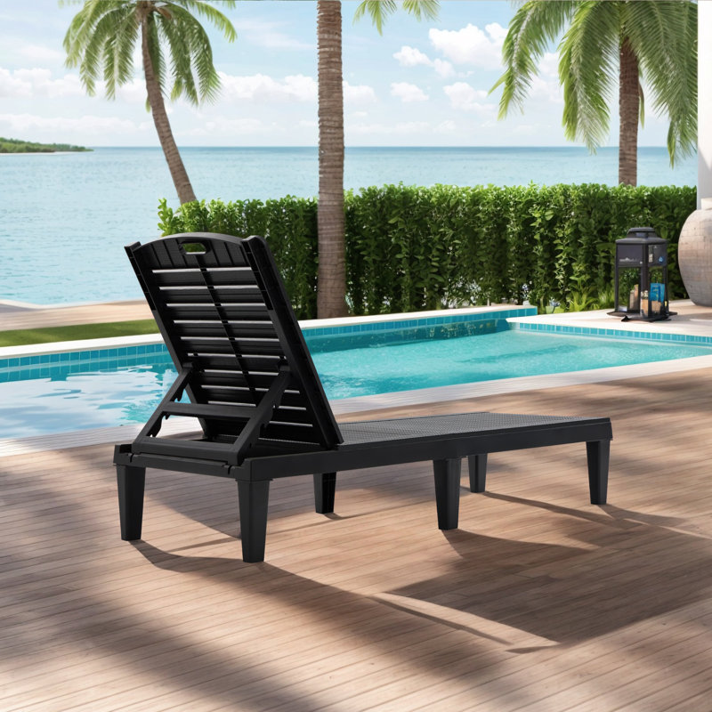 Chaise longue d'extérieur inclinable (ensemble de 2), Noir