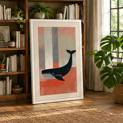 Whale in Geometry Mid-Century - Wrapped Canvas