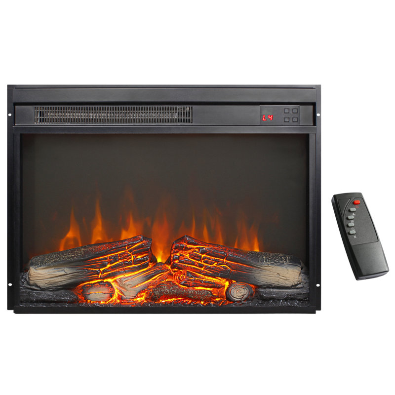 23 Inch Electric Fireplace Insert, Ultra Thin Heater With Log Set & Realistic Flame, Remote Control With Timer, Overheating Protection