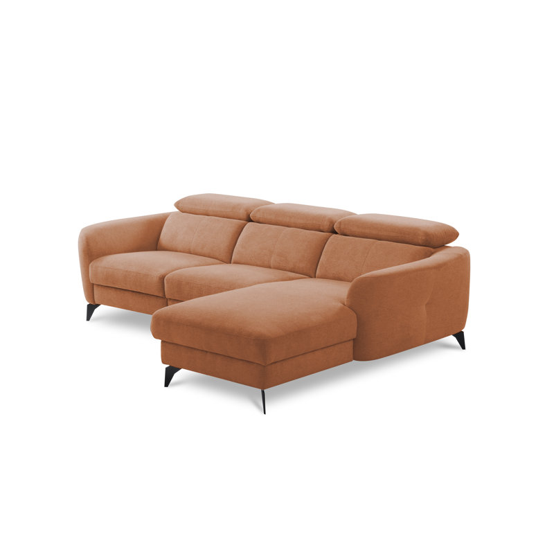 Brighton Power Reclining Corner Sofa with Adjustable Headrests in Chenille Fabric, Orange, Right Hand Facing