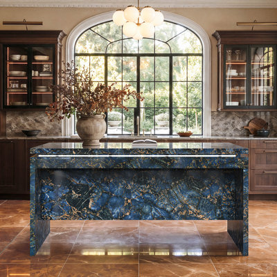 Table pour îlot de cuisine avec éclairage et prises de courant 70,9 po de largeur, bleu