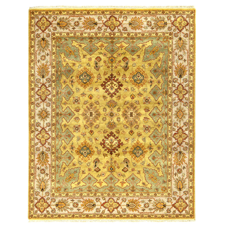 Hand Knotted Wool Area Rug in Gold And Ivory
