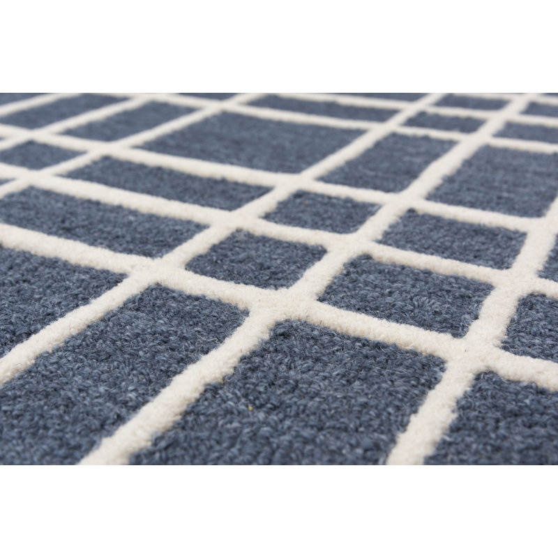 Tapis bleu en laine touffeté à la main Alec, Rectangle 7 pi 9 po x 9 pi 9 po