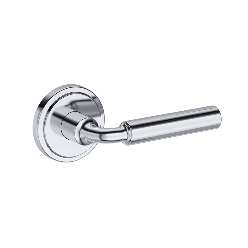 La Conner Half Dummy Lever with Stepped Round Rose in Polished Chrome, Polished Chrome