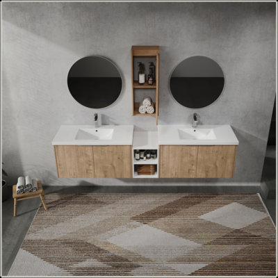 Meuble-lavabo mural 84 po avec lavabo et armoire latérale 84 po, portes à fermeture en douceur