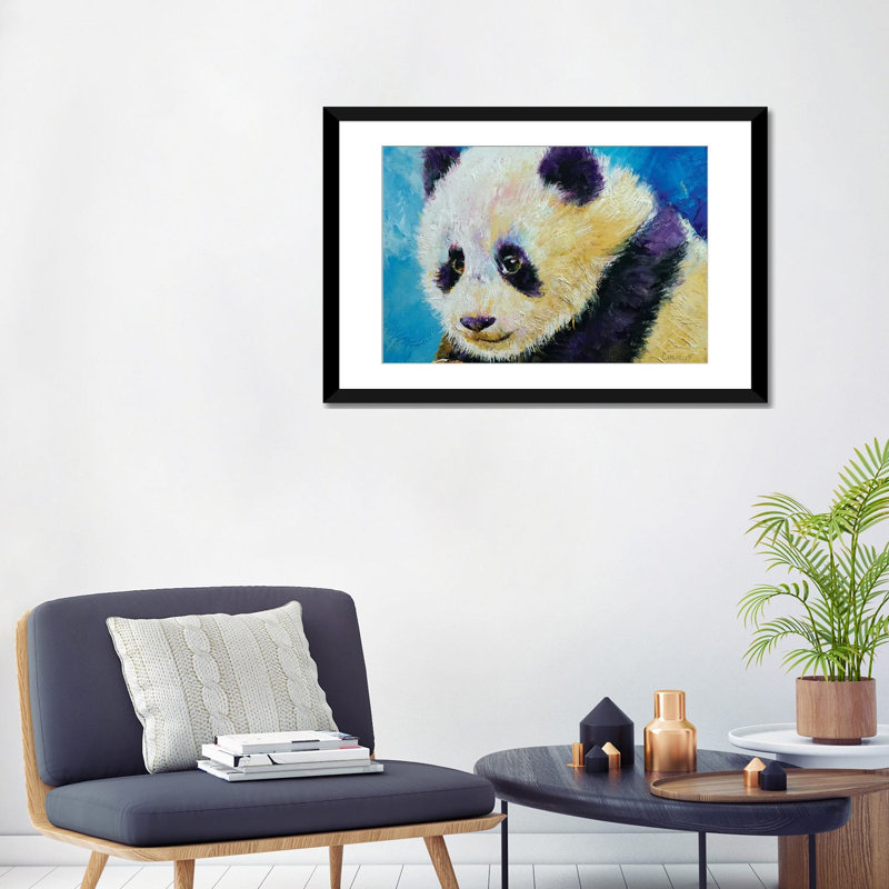 «Panda Cub» par Michael Creese - Estampe numérique sur toile tendue avec châssis, Papier d'art encadré noir, Blanc
