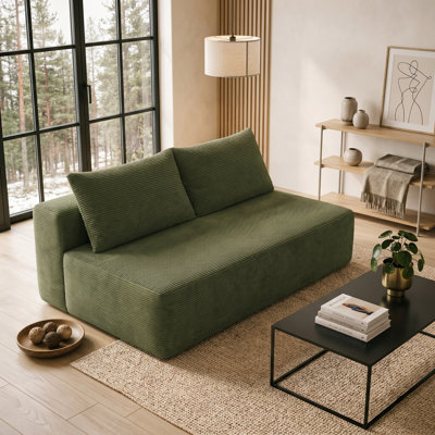 SYROVA 58" 2-Seater Corduroy Double Chaise Lounge with Cup Holder, Spring Cushioned Armless Sofa, No Assembly Required