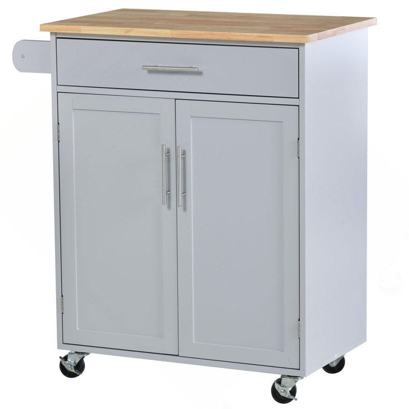Kitchen Island Cart Rolling Trolley Cart With Drawer, Storage Cabinet & Towel Rack, Gray