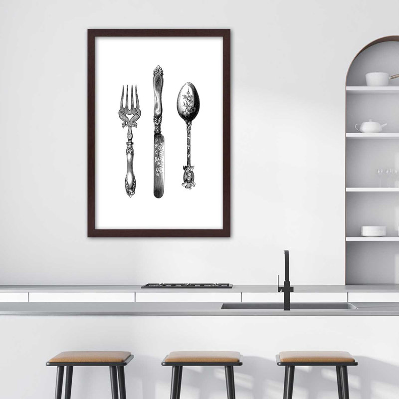 Rustic Cutlery - Single Picture Frame Print, Brown, 100cm H x 70cm W