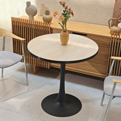 Round Marble Dining Table Mid-century Table With Metal Pedestal Base, Modern Leisure Table For Small Space Kitchen Dining Room, Easy Assembly, Waterproof Design