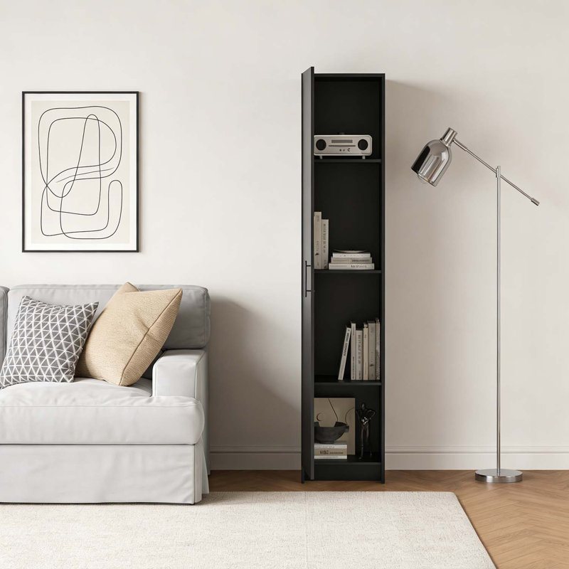 Grande armoire de rangement avec porte simple, conception peu encombrante pour les petits espaces, Noir