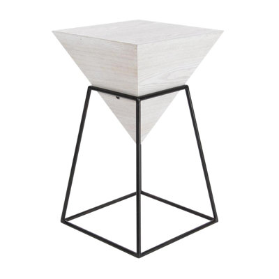 White Wood Inverted Geometric Accent Table with Black Metal Stand