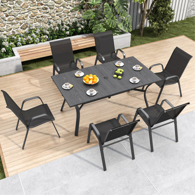 Ensemble de 6 chaises de salle à manger d'extérieur, siège large et ergonomique, capacité de 350 lb par chaise, structure en métal Teslin imperméable et résistante à la rouille, idéale pour la terrasse, le jardin, la salle de banquet et l'utilisa