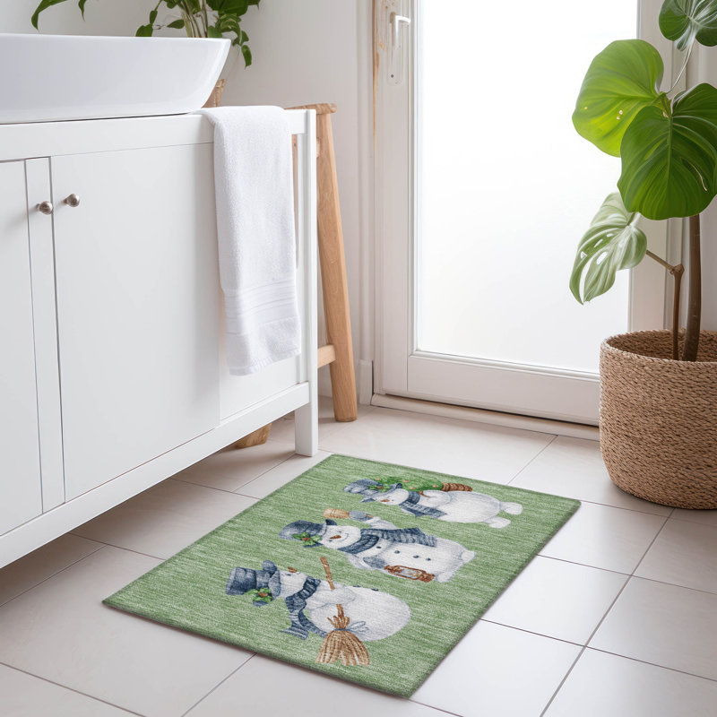 Machine Washable Indoor/Outdoor Christmas Snowman Xhevrie Aloe Rug, Rectangle 1'8" x 2'6"
