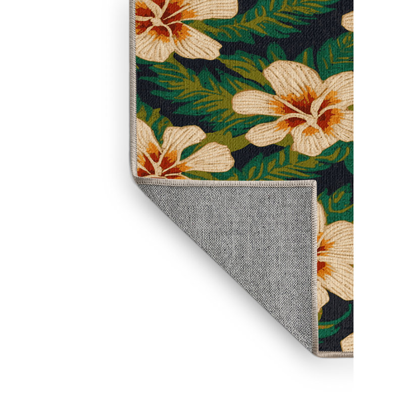 Washable Ginger Flowers Hawaiian Area Rug, Rectangle 8' x 10'