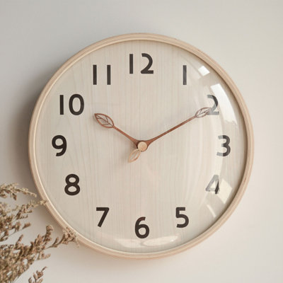 Wood Wall Clock Retro Quiet Decorative 12 Inch Round for Home Bedroom Living Room Decor Light Color