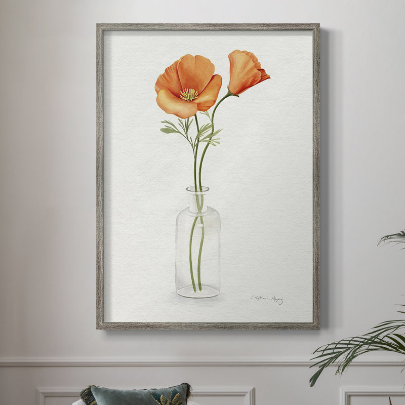 «California Poppy Vase II», reproduction encadrée - bois massif, H 30 po x l 24 po