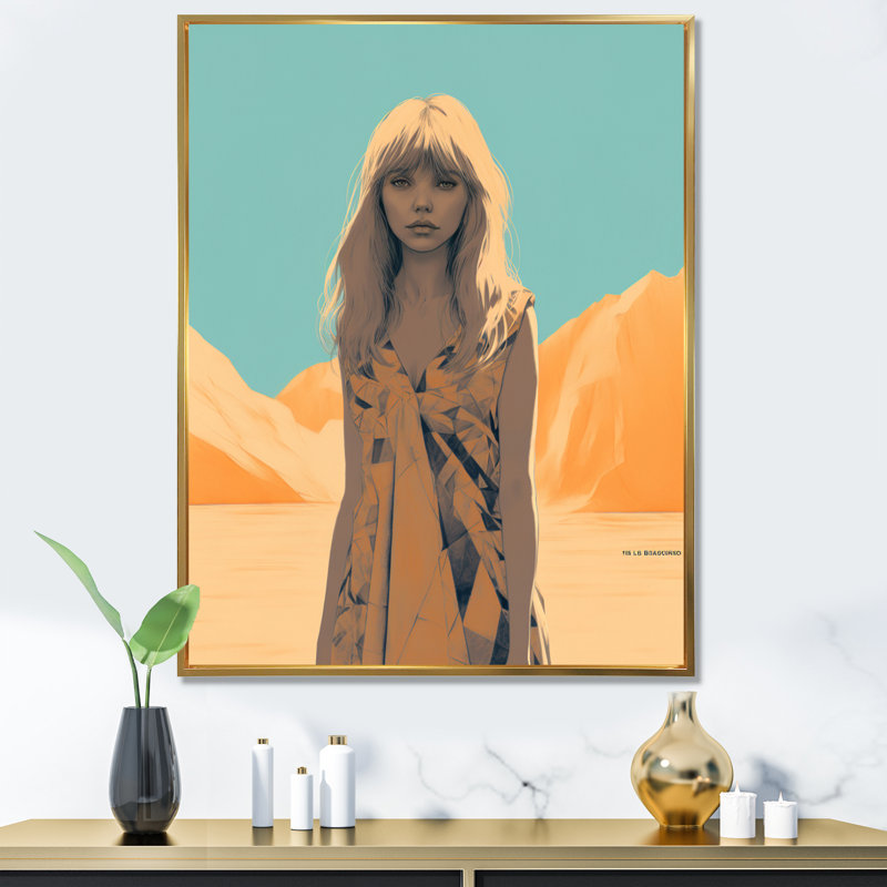 Illustration rétro d'une reine du désert, Cadre flottant doré, H 44 po x l 34 po x P 1,5 po