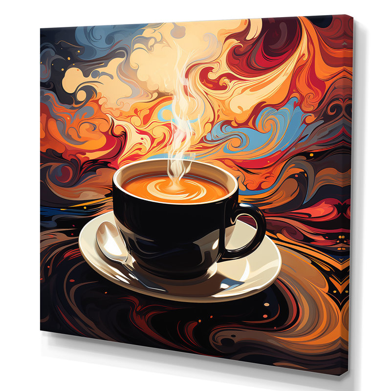 «Yellow Steaming Cup Of Coffee I» - art mural café, H 30 po x l 30 po x P 1,5 po