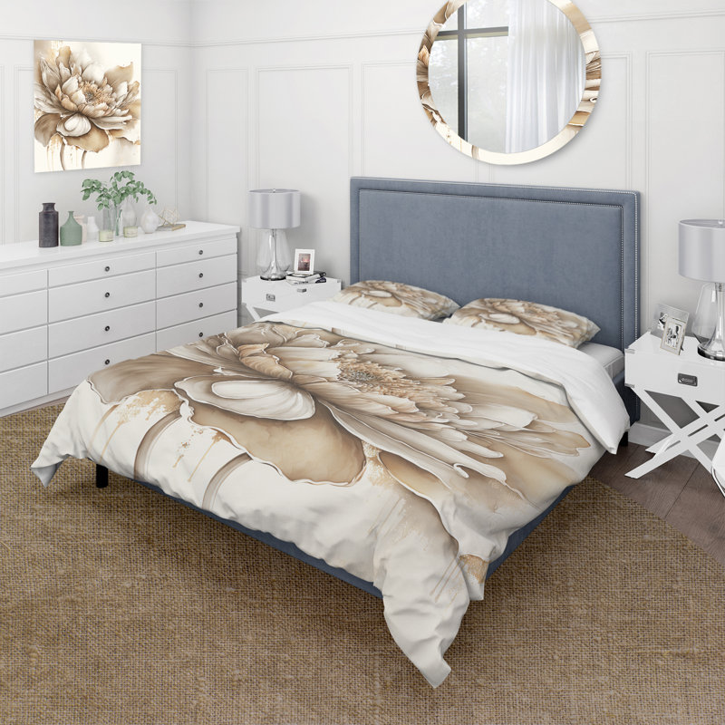 Indigold Beige Flower III - Ensemble de housse de couette floral - Polyester en microfibre