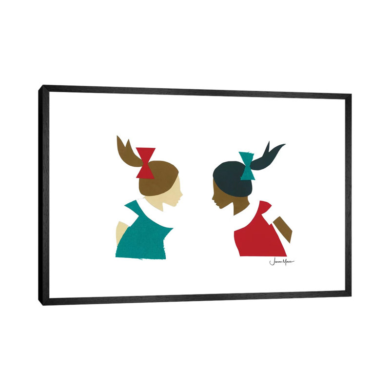 Two School Girls by LouLouArtStudio - Print on Canvas, Black Framed, 45.72cm H x 66.04cm W x 3.81cm D